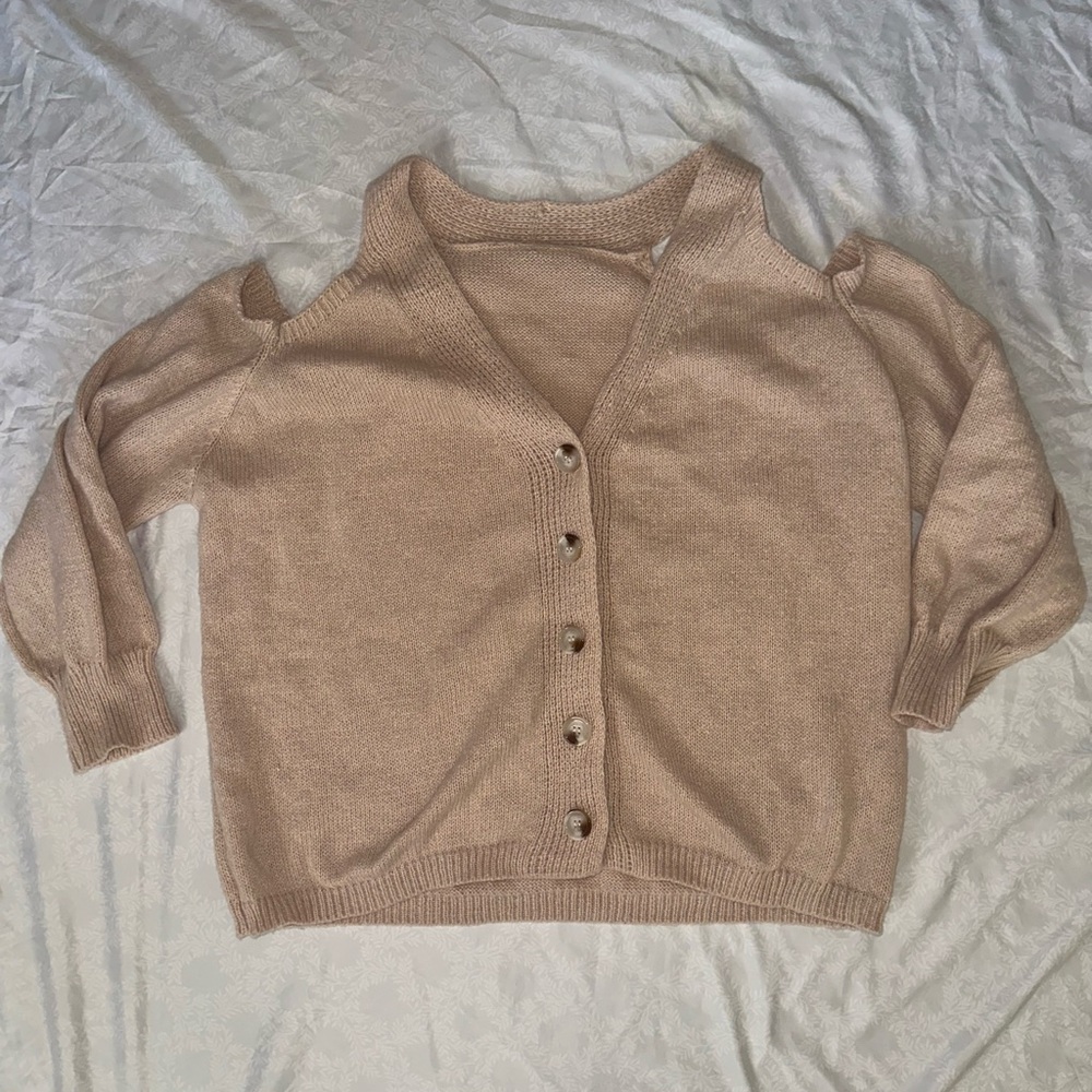 SHEIN Tan Off-the-Shoulder Knit Sweater
